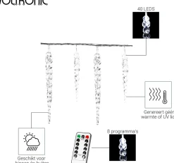 VOTRONIC Voltronic Kerstverlichting - Led Ijspegel Kerstlampjes - Met Timer & Afstandsbediening - Kerstverlichting Binnen - Kerstverlichting Buiten - Feestverlichting - Feest - Kerst - 40 Ijspegels - 5.5 Meter Verlichting + 5 M Kabel Clearance