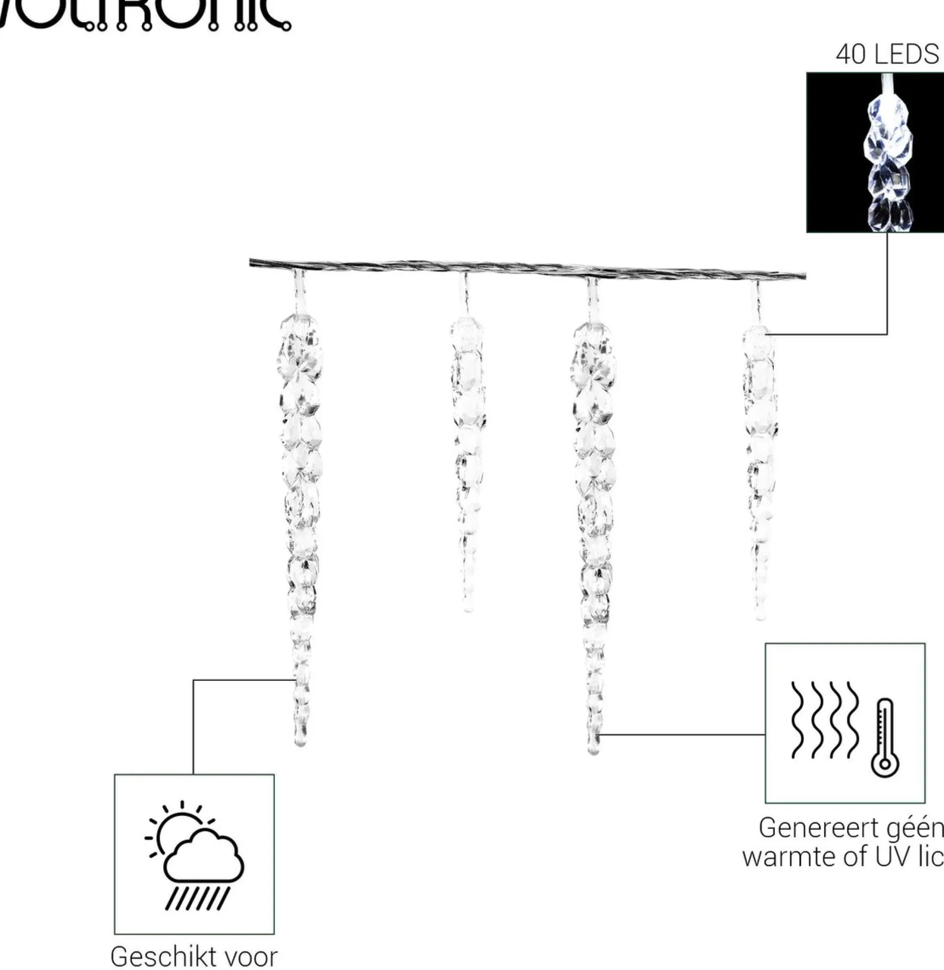 VOTRONIC Voltronic Kerstverlichting - Led Ijspegel Verlichting - Kerstverlichting Ijspegel Buiten - 40 Ijspegels - 10.5 Meter Kabel - Wit Outlet