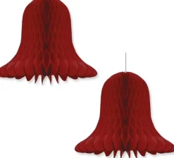 Bellatio Decorations Kersthanger>2X Bordeaux Rode Decoratie Klokken/Kerstklokken Lampionnen 30 Cm - Feestversiering/Kerstversiering