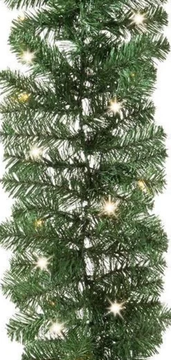 Merkloos Guirlandes>1X Dennenslingers / Dennen Guirlandes Groen Met Verlichting En Timer 270 Cm - Kerstslingers / Dennen Slingers