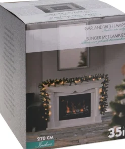 Merkloos Guirlandes>1X Dennenslingers/Dennen Guirlandes Met 35 Led Lampjes/Lichtjes 270 Cm - Kerstversiering/Kerstdecoratie