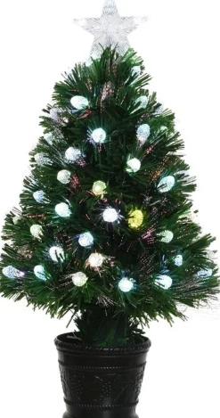 Merkloos 2X Groene Glasvezel Kunstkerstbomen 90 Cm Met Knipperende Led Lampjes - Kleine Kerstbomen Clearance
