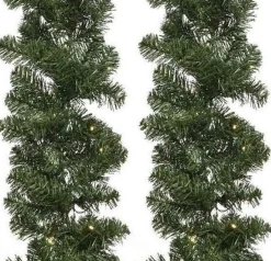 Merkloos Guirlandes>2X Groene Kunst Kerstguirlande Imperial Met Lampjes 270 Cm - Dennenslingers Met Kerstverlichting