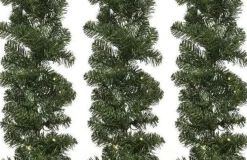 Merkloos Guirlandes>3X Groene Kunst Kerstguirlande Imperial Met Lampjes 270 Cm - Dennenslingers Met Kerstverlichting