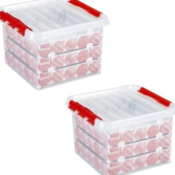 Bellatio Decorations 2X Kerstballen Opruimen Opbergboxen 26 Liter - Voor 75 Kerstballen Per Box - Kerstversiering/Kerstdecoratie Kerstballen Opruimen/Opbergen Cheap