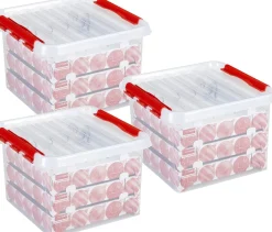 Bellatio Decorations 3X Kerstballen Opruimen Opbergboxen 26 Liter - Voor In Totaal 225 Kerstballen - Kerstversiering/Kerstdecoratie Opruimen/Opbergen Flash Sale