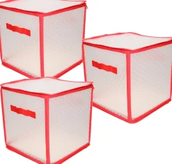 Bellatio Decorations 3X Kerstballen Opruimen/Opbergen Opbergboxen 31 X 31 X 31 Cm - Kerstversiering Opbergdozen Voor In Totaal 81 Kerstballen Discount