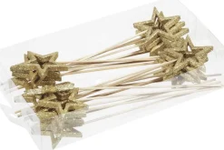 Othmar Decorations Kerststukjes>24X Kerststukje Onderdelen Gouden Stekers/Instekers Met Open Ster 6 Cm - Kerststukje Maken - Prikkers/Instekertjes