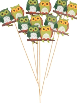 Othmara decorations Kerststukjes>6X Kerststukje Onderdelen Stekers Met Groene Uilen 8,5 Cm - Kerststukje Maken Onderdelen