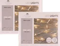 Merkloos 2X Kerstverlichting Op Batterij Met Timer Warm Wit 200 Lampjes - Warm Witte Kerstlampjes/Kerstlichtjes Cheap