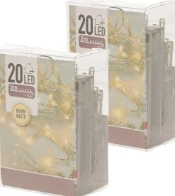 Merkloos 2X Kerstverlichting Op Batterij Warm Wit 20 Lampjes - Kerstlampjes Voor Binnen Flash Sale