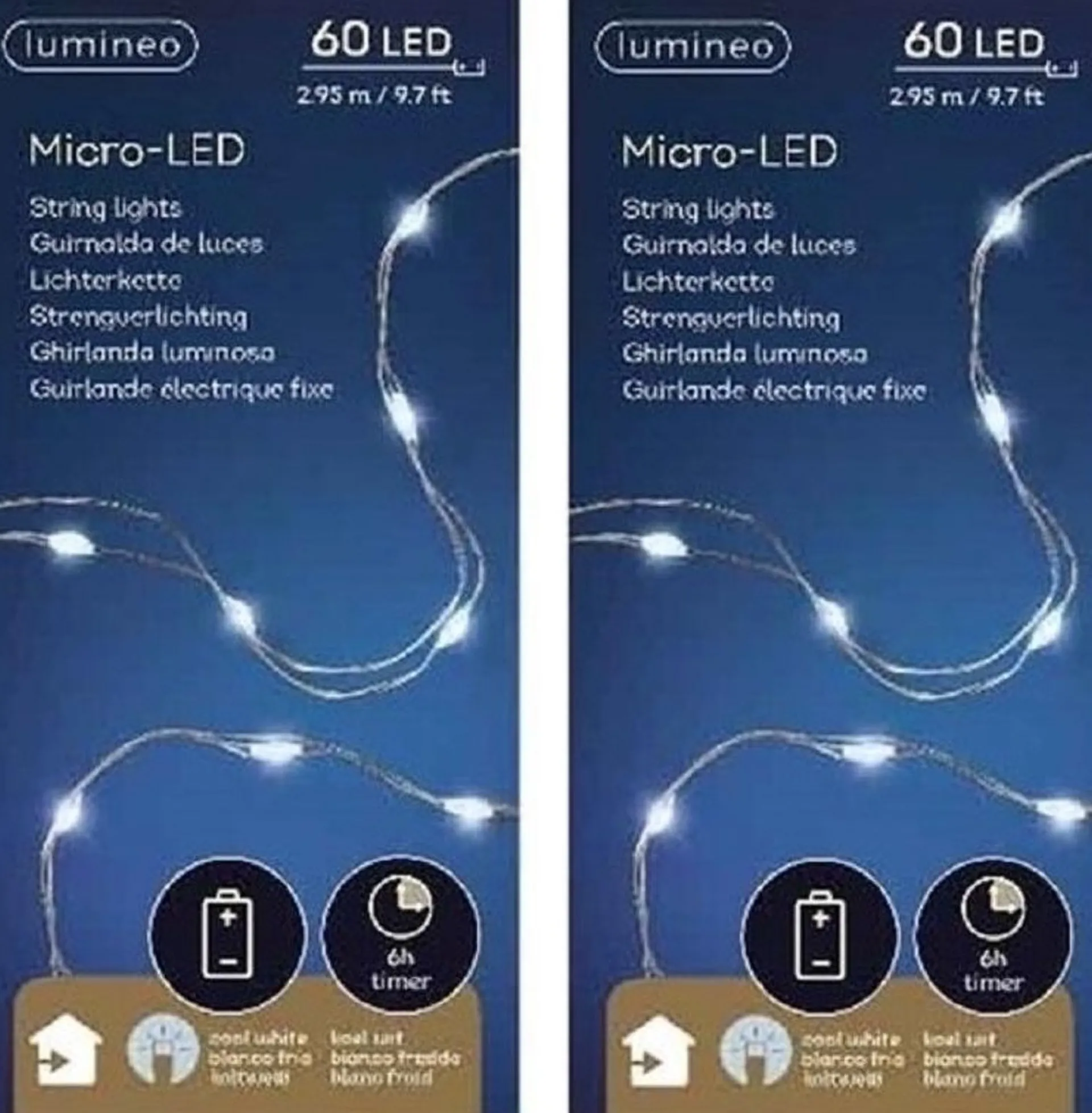 Merkloos 2X Micro Kerstverlichting Op Batterij Helder Wit 60 Lampjes - Microverlichting New