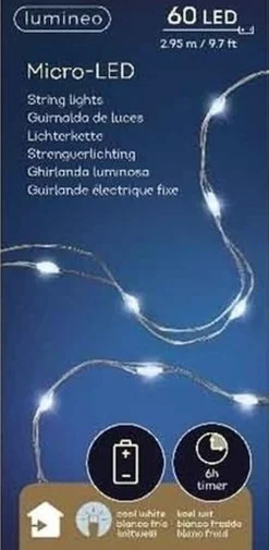 Merkloos 2X Micro Kerstverlichting Op Batterij Helder Wit 60 Lampjes - Microverlichting New