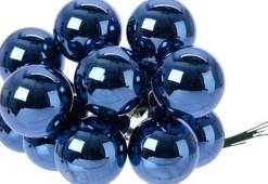 Decoris Kerststukjes>10X Mini Glazen Kerstballen Kerststekers/Instekertjes Donkerblauw 2 Cm - Donkerblauwe Kerststukjes Kerstversieringen Glas