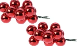 Decoris Kerststukjes>20X Mini Glazen Kerstballen Kerststekers/Instekertjes Rood 2 Cm - Rode Kerststukjes Kerstversieringen Glas