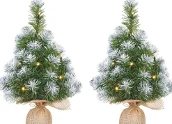 Mica Decorations 2X Mini Kunst Kerstboom Met 10 Led Lampjes En Sneeuw 45 Cm - Mini Kerstboompjes Best Sale