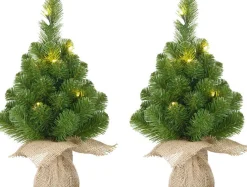 Mica Decorations 2X Mini Kunst Kerstboom Met 15 Led Lampjes 60 Cm - Mini Kerstboompjes Hot