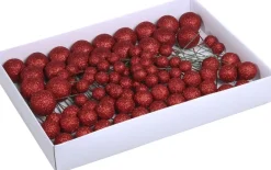 Othmara decorations Kerststukjes>100X Rode Glitter Mini Kerstballen Stekers Kunststof 2, 3 En 4 Cm - Kerststukje Maken Onderdelen