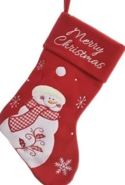 Merkloos Kerstsokken>1X Rode Kerstsok Met Sneeuwpop 40 Cm - Kerstsokken