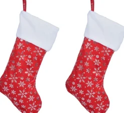 Merkloos Kerstsokken>3X Rode Kerstsokken Met Sneeuwvlokken Opdruk 42 Cm - Kerstversiering/Kerstdecoratie Kerstsokken