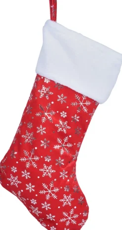 Merkloos Kerstsokken>3X Rode Kerstsokken Met Sneeuwvlokken Opdruk 42 Cm - Kerstversiering/Kerstdecoratie Kerstsokken