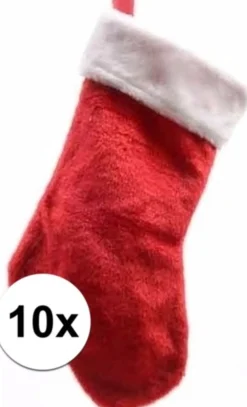 Decoris Kerstsokken>10X Rode Pluche Kerstsokken 40 Cm
