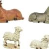 Merkloos Kerststallen>2X Sets Van 4 Stuks Polystone Dierenbeeldjes Os, Ezel En Schapen 12 Cm - Polystone Dieren / Kerststal Dierenbeeldjes