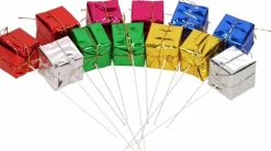 Merkloos Kerststukjes>24X Stekers/Prikkers Met Gekleurde Cadeautjes 3,5 Cm - Kerststukje Maken - Kerststukjes Decoratie