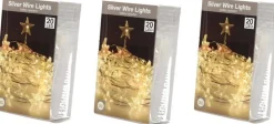 Merkloos 3X Ster Verlichting Zilverdraad Op Batterij Warm Wit 20 Lampjes Clearance