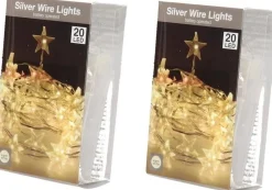 Merkloos 2X Ster Verlichting Zilverdraad Op Batterij Warm Wit 20 Lampjes Hot