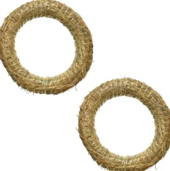 Merkloos Kerstkransen>2X Stro Kerstkrans Om Te Decoreren 20 Cm - Kerst Deurkransen - Strokransen