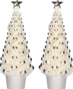 Merkloos 2X Stuks Complete Kerstbomen Met Ballen En Lichtjes Zilver 60 Cm - Kunst Kerstbomen/Kunstkerstbomen Met Versiering En Verlichting Flash Sale
