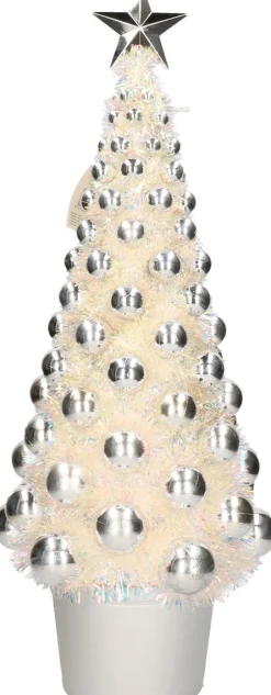 Merkloos 2X Stuks Complete Kerstbomen Met Ballen En Lichtjes Zilver 60 Cm - Kunst Kerstbomen/Kunstkerstbomen Met Versiering En Verlichting Flash Sale