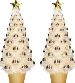 Merkloos 2X Stuks Complete Kunstkerstbomen Met Lichtjes En Ballen Goud - Kerstversiering - Kerstbomen - Kerstaccessoires - Kerstverlichting Goudkleurig Best