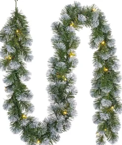 Black Box Guirlandes>2X Stuks Dennenslingers Groen Met 15 Led Lampjes En Sneeuw 20 X 180 Cm - Kerstslingers / Dennen Slingers