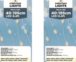 Lumineo 2X Stuks Draadverlichting Zilverdraad 40 Warm Witte Lampjes - 1195 Cm - Kerstverlichting Lichtsnoeren Op Batterijen Cheap