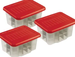 Bellatio Decorations 3X Stuks Kerstballen Opruimen Opbergbox 24 Liter - Voor 45 Kerstballen - Kerstversiering Opruimen/Opbergen Hot