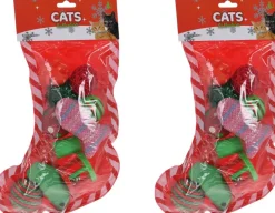 Merkloos Kerstsokken>2X Stuks Kerstcadeau Voor Katten/Poezen Kerstsok Met Speeltjes - Kattenspeelgoed/Poezenspeelgoed Kerst Thema