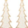 Merkloos 2X Stuks Kerstdecoratie Houten Kerstboom Glitter Wit 35,5 Cm - Vensterbank Kerstdecoratie Houten Kerstbomen Hot