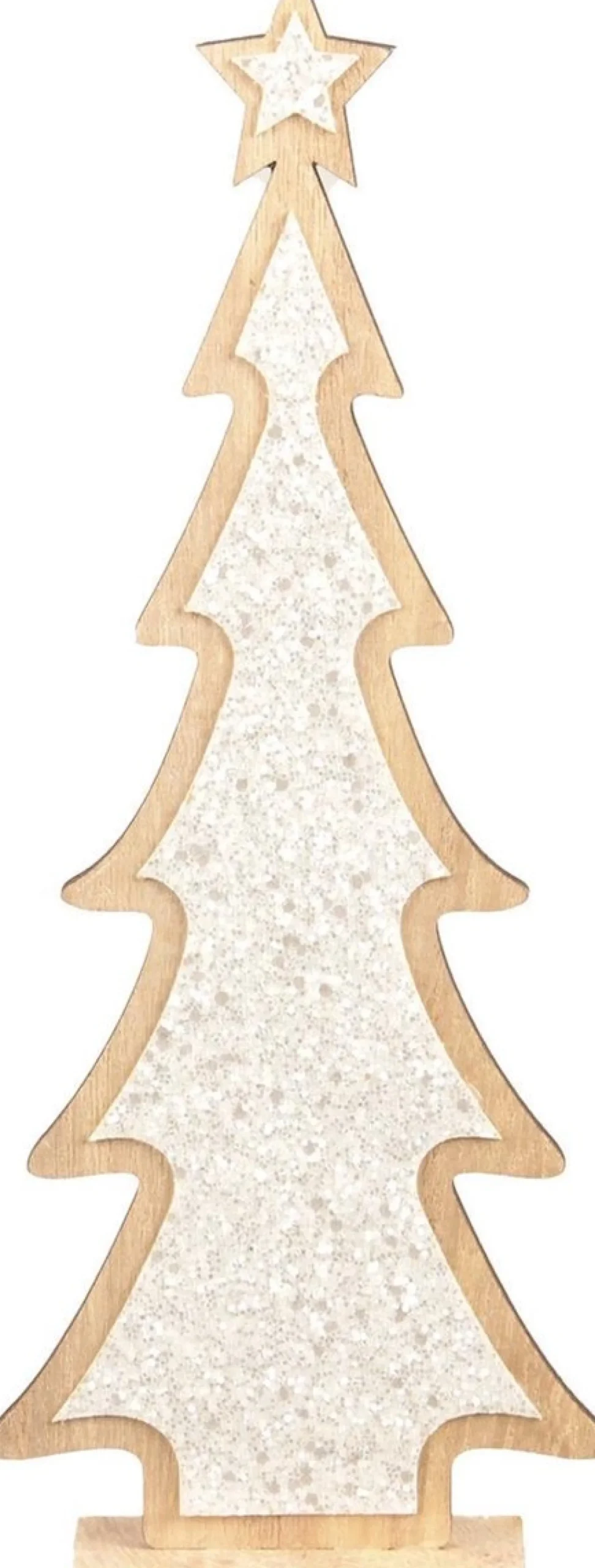 Merkloos 2X Stuks Kerstdecoratie Houten Kerstboom Glitter Wit 35,5 Cm - Vensterbank Kerstdecoratie Houten Kerstbomen Hot