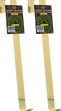 Merkloos Kerstkransen>2X Stuks Kerstkrans Ophangen Messing Goud Hangers/Deurhangers 27 Cm - Haken/Beugels Om Kransen Op Te Hangen