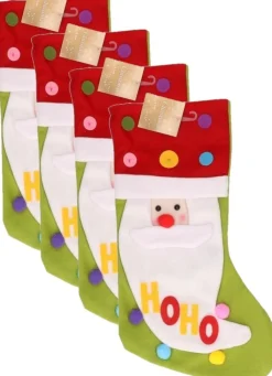 Merkloos Kerstsokken>4X Stuks Kerstsokken Met 3D Kerstman 50 Cm - Kerstversiering