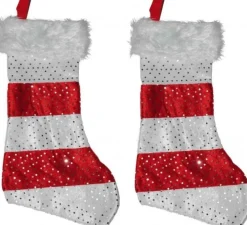 Merkloos Kerstsokken>2X Stuks Kerstsokken Rood Met Wit 43 Cm - Kerstversieringen