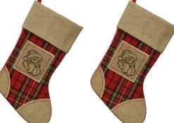 Merkloos Kerstsokken>2X Stuks Kerstsokken Rood Geruit Met Kerstman 25 X 45 Cm - Kerstversiering/Kerstdecoratie Kerstsokken