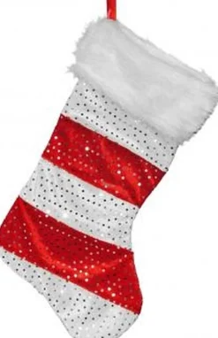 Merkloos Kerstsokken>4X Stuks Kerstsokken Rood Met Wit 43 Cm - Kerstversieringen