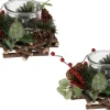 Merkloos Kerststukjes>2X Stuks Kerststukjes Met Theelichthouder En Decoratie 20 X 12 Cm Kerst Tafeldecoratie - Kerstversiering/Kerstdecoratie