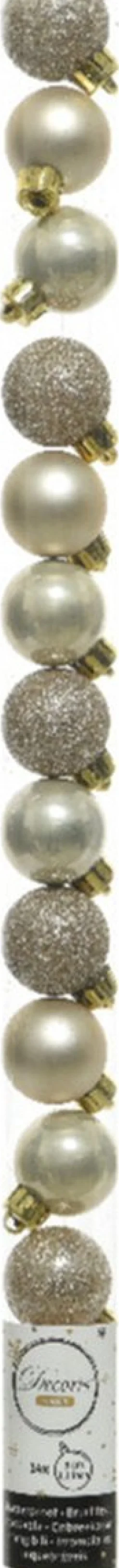 Merkloos Kerstboomversieringen>28X Stuks Kunststof Kerstballen Parel/Champagne En Zwart Mix 3 Cm - Kerstboomversiering