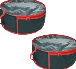 Merkloos 2X Stuks Opbergtassen Groen Voor Kerstkransen Tot 40 Cm - Kerstversieringen Opruimen/Opbergen Cheap