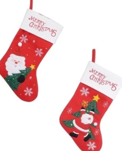 Merkloos Kerstsokken>2X Stuks Rode Kerstsokken Van 25 X 40 Cm - Huis Decoratie Kerstversieringen/Kerst Artikelen