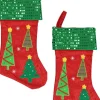 Merkloos Kerstsokken>4X Stuks Rood/Groene Kerstsokken Met Kerstbomen Print 45 Cm - Kerstversiering/Kerstdecoratie